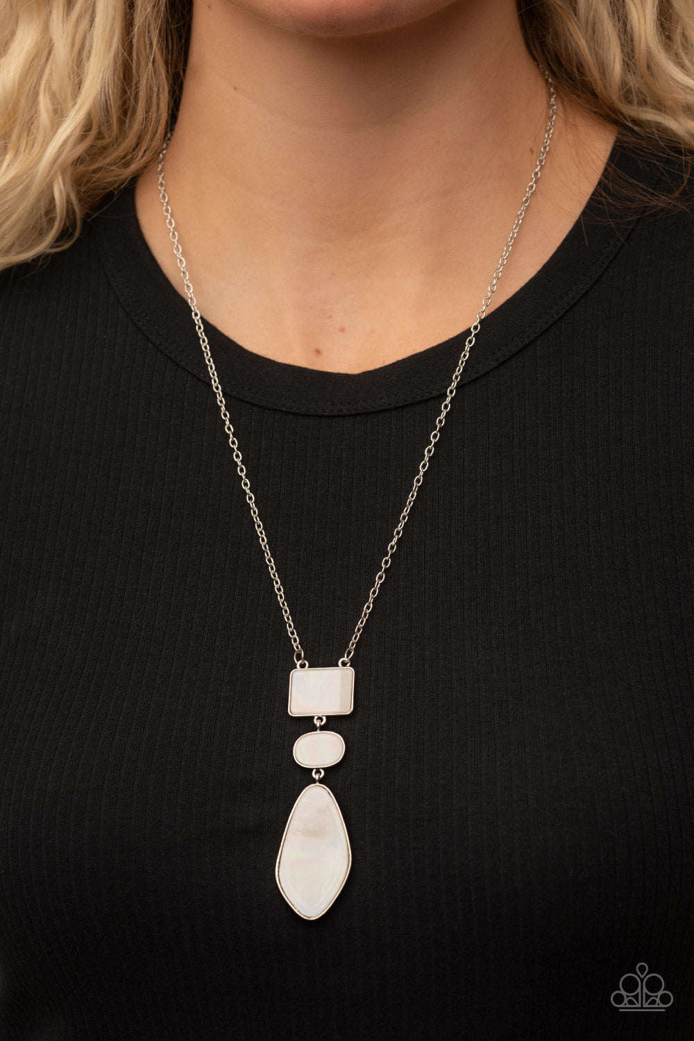 Hidden Cove - White Iridescent Necklace Paparazzi