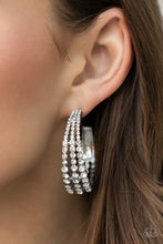 Load image into Gallery viewer, Cosmopolitan Cool - White Bling Hoop Earrings Empower Me Pink Paparazzi
