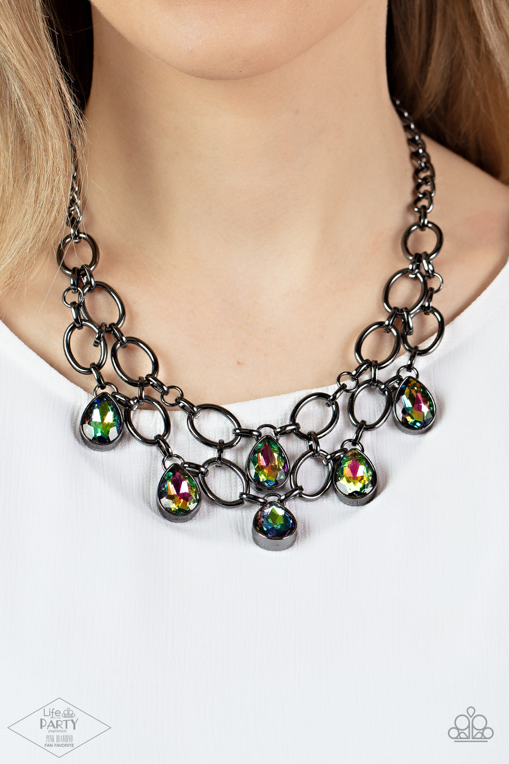 Show-Stopping Shimmer - Multi-Color Oil Spill Pink Diamond Necklace Paparazzi