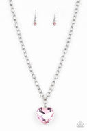 Flirtatiously Flashy Pink Heart Necklace Paparazzi