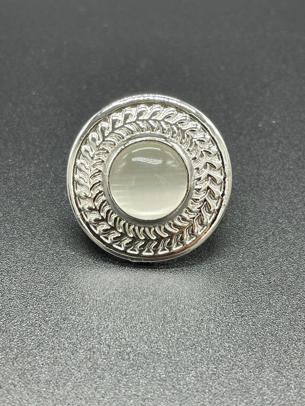 White Moonstone Circle Silver Ring Paparazzi