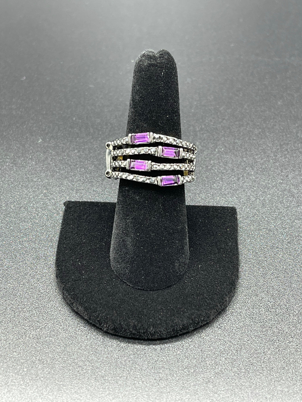 Gunmetal Pink Rhinestone Black Ring Paparazzi