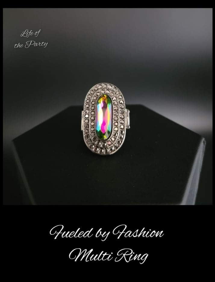 Fueled By Fashion - Multi-Color Oil Spill Ring December 2021 Life of the Party Paparazzi